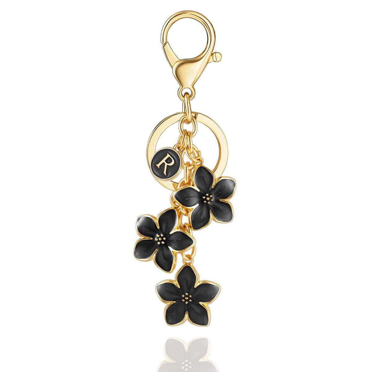 XGALBLA White/Pink/Black Big Cute Flower Initial Letter Keychain for Women, Flower Bag Charms Enameled Keychain Handbag Purse