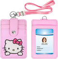【2025 Latest】 Woosifun ID Badge Holder Cute Credit Card Case Neck Pouch Lanyard with Cartoon Shield Keychain for Students Teens Boys Girls Staff Women (Pink Cat)