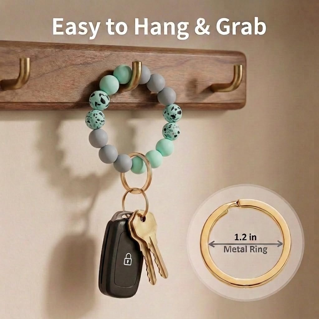 BIHRTC Key Ring Bracelet Car Keychain Holder Wristlet Silicone Women Beaded Bangle Chains
