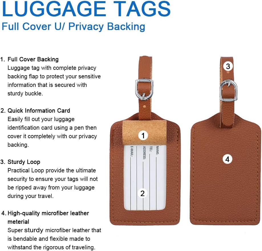 Vigorport Luggage Tags, Leather Personalized Suitcase Tag Set of 4 Pack