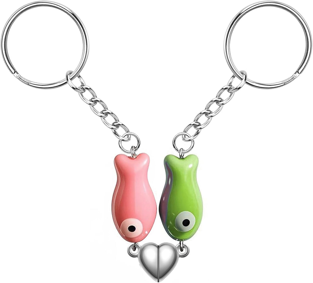 Agromusk Matching Heart Keychain,Cute Ceramic Fish Couples Stuff Keyrings