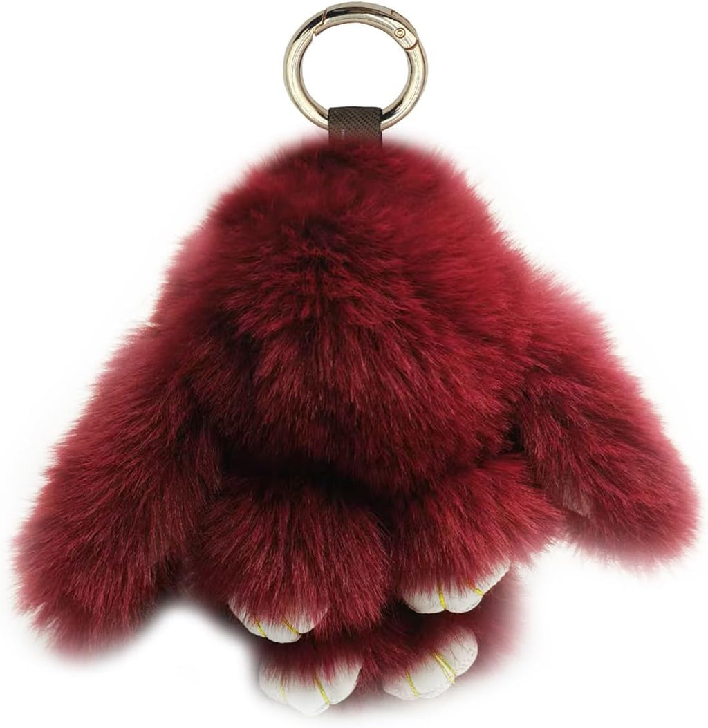 Cute Plush Bunny Keychain Soft Fluffy Rabbit Key Ring Pompom Key for Women