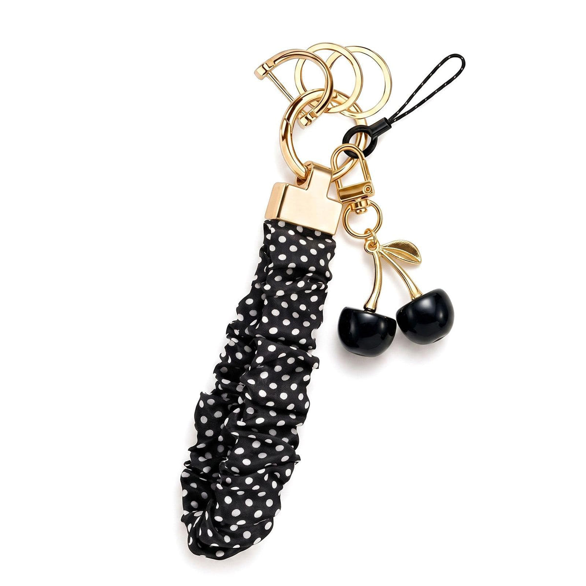 Angyape Stretchy Wristlet Keychain Cute Cherry Key Chain for Car Keys Holder Scrunchie Bracelet Wrist Lanyard for Women