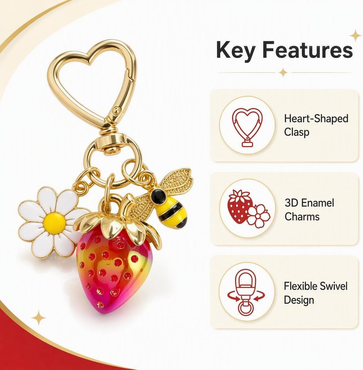 SIGZKK Cute Strawberry Bag Purse Charms Keychain for Women Handbags Car Key