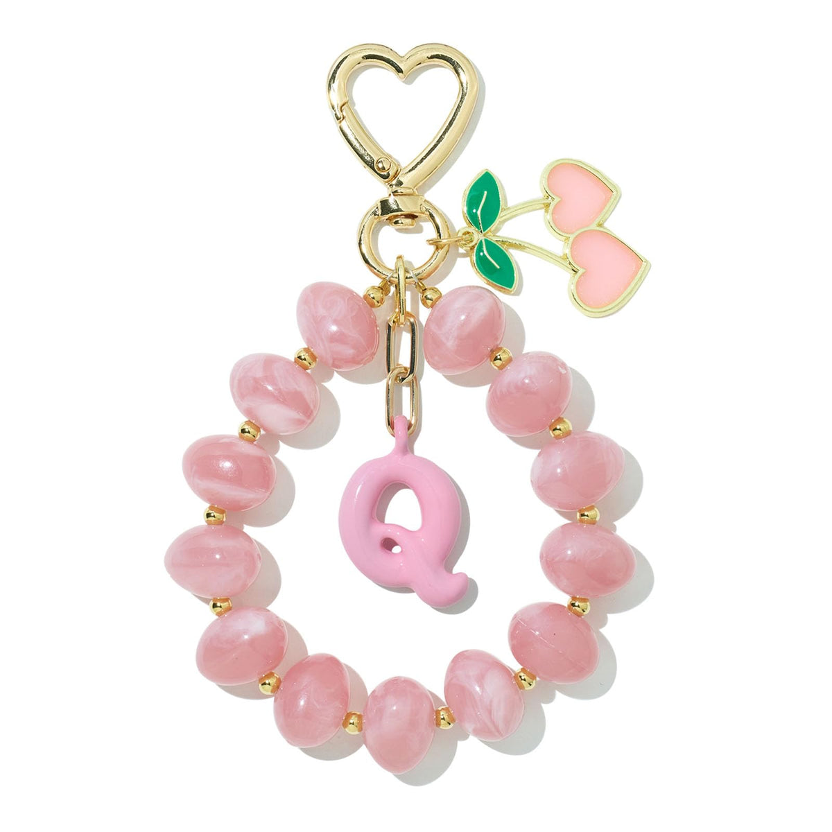 DualCozy Pink/Black Cherry Beaded Bubble Initial Bag Charm Cherry Keychain