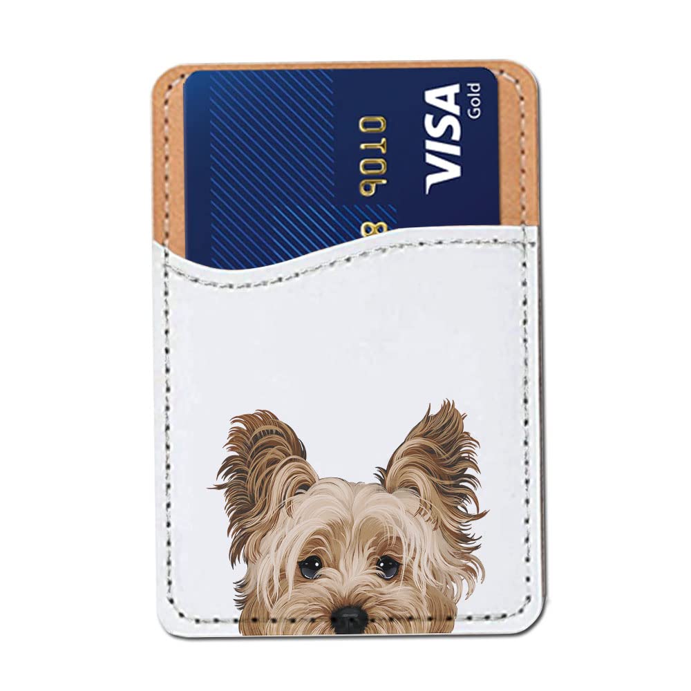 FINCIBO PU Leather Self-Adhesive Universal Credit Card Holder Wallet for All Smart Mobile Cell Phones - Winking Golden Retriever