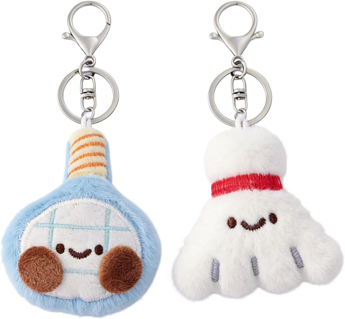 2 Pieces Plush Badminton Racket Set Bag Charm Cute Purse Charm Plush Car Key Sports Backpack Accessories Balls Party Birthday Gifts Matching Key Ring (Blue Badminton)