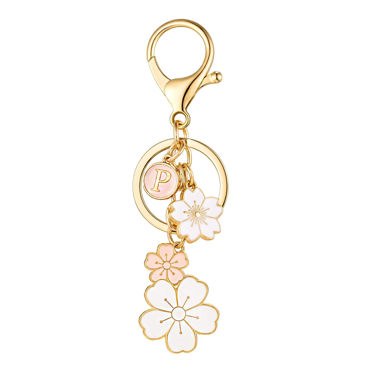 SELOVO Initial Keychain Flower Charms for Key Cute Pink Letter Keyring for Backpack