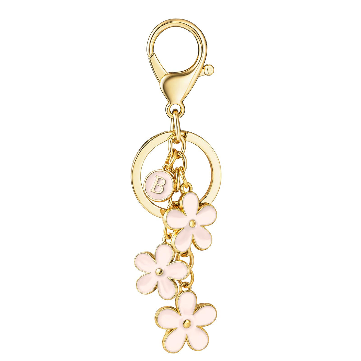 SELOVO Initial Keychain White/Pink/Black Cute Keychain Girl Purse Charms for Handbag Cute Letter Flower Keyring for Backpack
