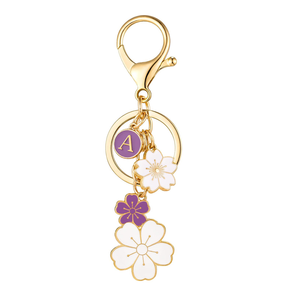 SELOVO Initial Keychain Flower Charms for Key Cute Pink Letter Keyring for Backpack