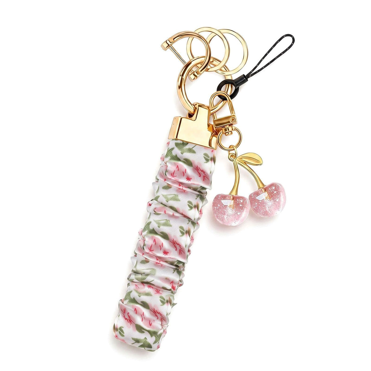 Angyape Stretchy Wristlet Keychain Cute Cherry Key Chain for Car Keys Holder Scrunchie Bracelet Wrist Lanyard for Women