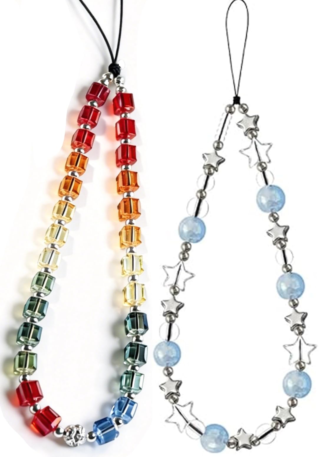 2 Pcs Phone Charm Strap Universal Hand Phone Wrist Strap Camera Lanyard Pearl Beaded Cute Chain String Accessories Universal for iPhone 16 Pro Max Samsung Women Girls Phones Bag Keychain Beach Style