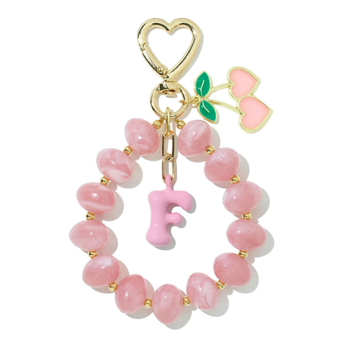 DualCozy Pink/Black Cherry Beaded Bubble Initial Bag Charm Cherry Keychain