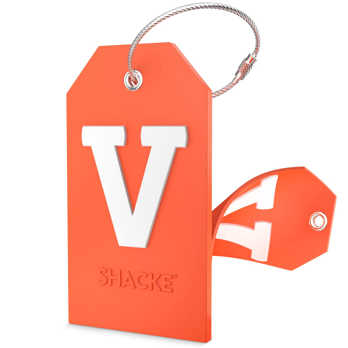 Shacke Initial Luggage Tag with Privacy Cover & Steel Loop (Orange, B)