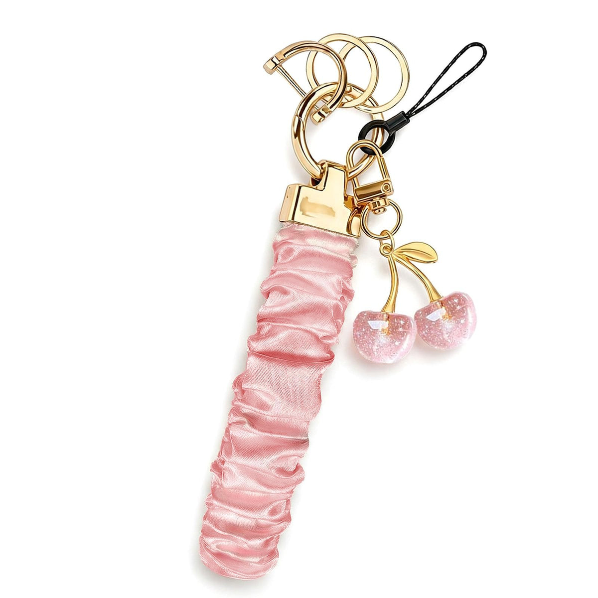 Angyape Stretchy Wristlet Keychain Cute Cherry Key Chain for Car Keys Holder Scrunchie Bracelet Wrist Lanyard for Women