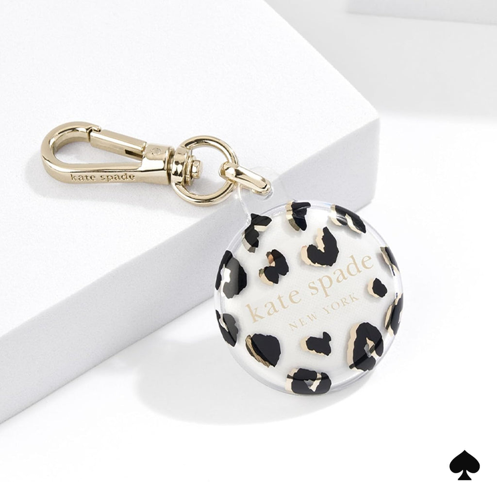 kate spade new york AirTag Holder with Gold Ring Clip - City Leopard