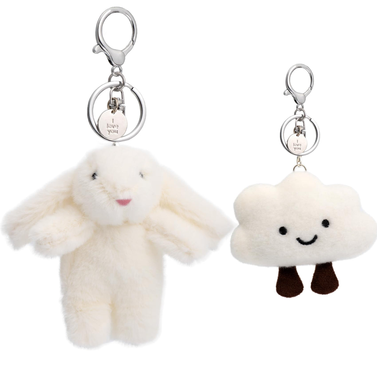 Cute Keychain Bunny Plush Rabbit Key Chain Smiling Cloud Keychains Women Bag Purse Backpack Charms
