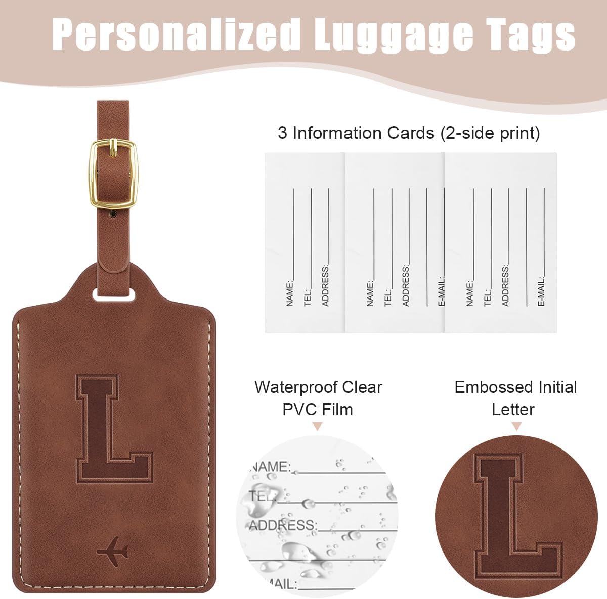 Luggage Tags for Suitcase Personalized Initial Leather Bag Tags