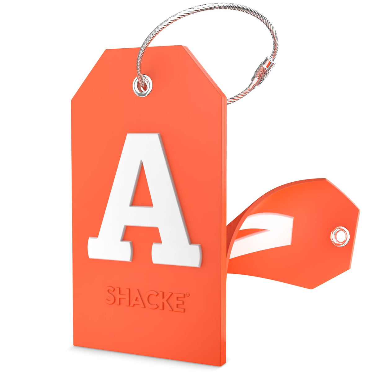 Shacke Initial Luggage Tag with Privacy Cover & Steel Loop (Orange, B)