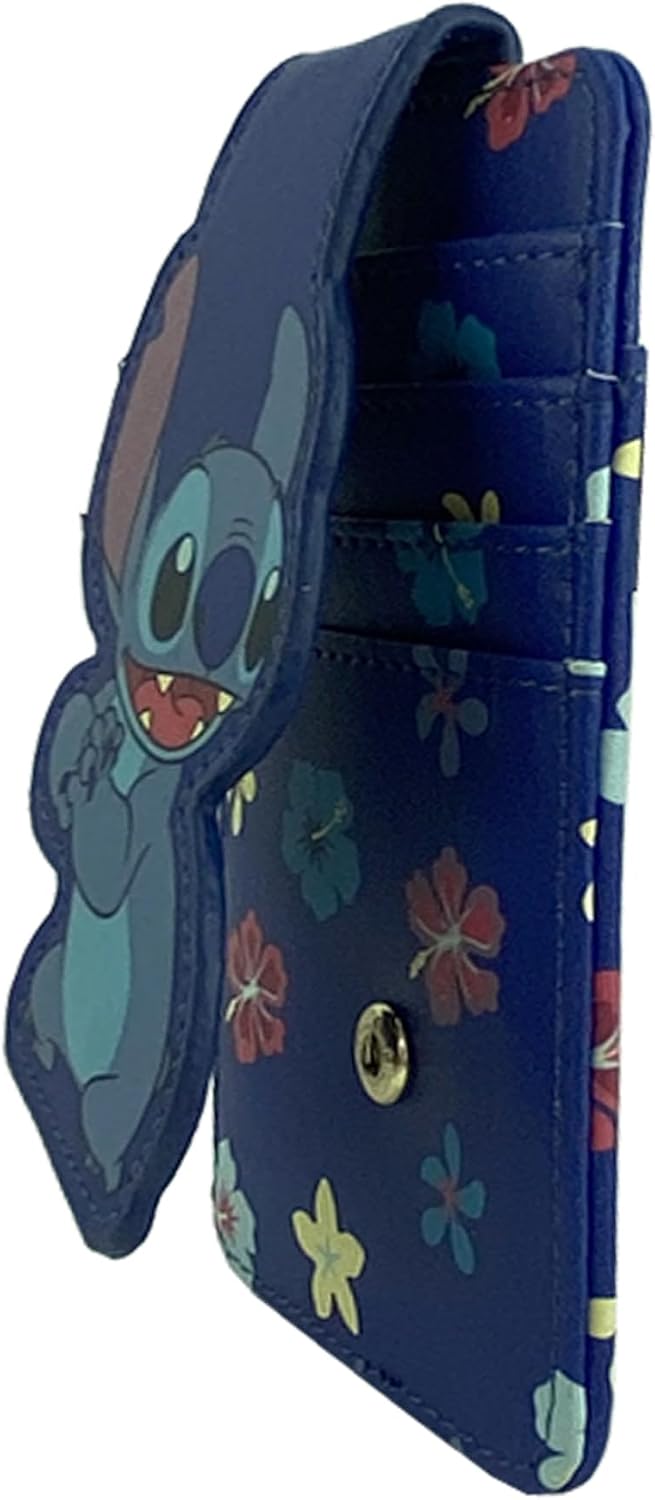 Disney Card Holder Women Slim Compact Wallet Small (Stitch Blue)