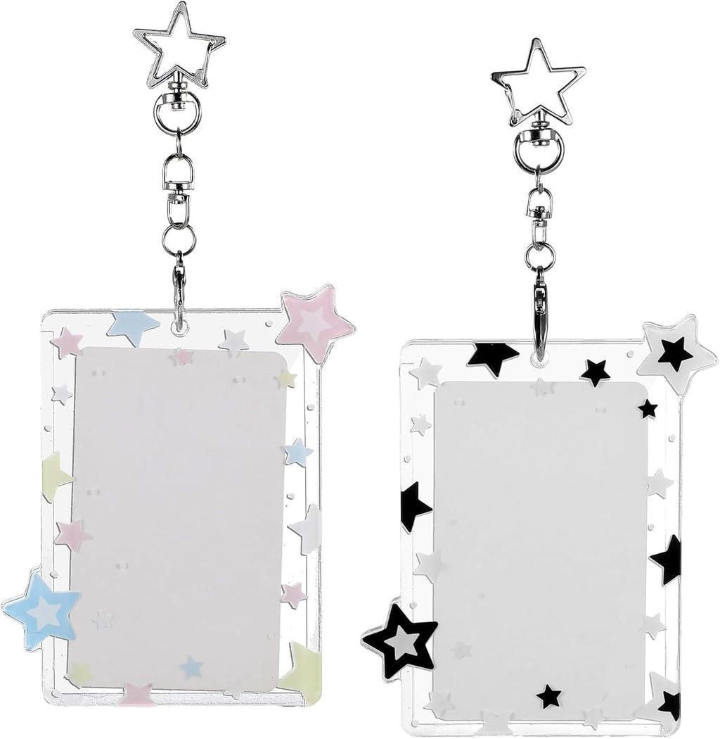 2Pcs Star Photocard Holder with Metal Chain Transparent Y2K Charm Holders Acrylic Cute Protective Photocards with Star Pendant for Idol Card Photo Album