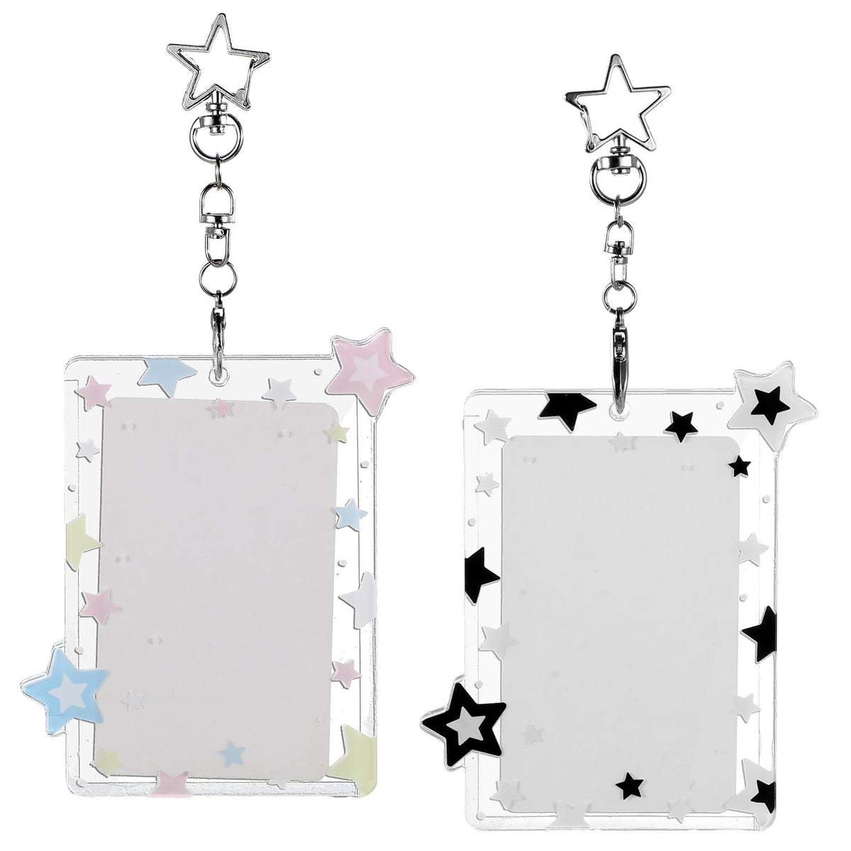 2Pcs Star Photocard Holder with Metal Chain Transparent Y2K Charm Holders Acrylic Cute Protective Photocards with Star Pendant for Idol Card Photo Album