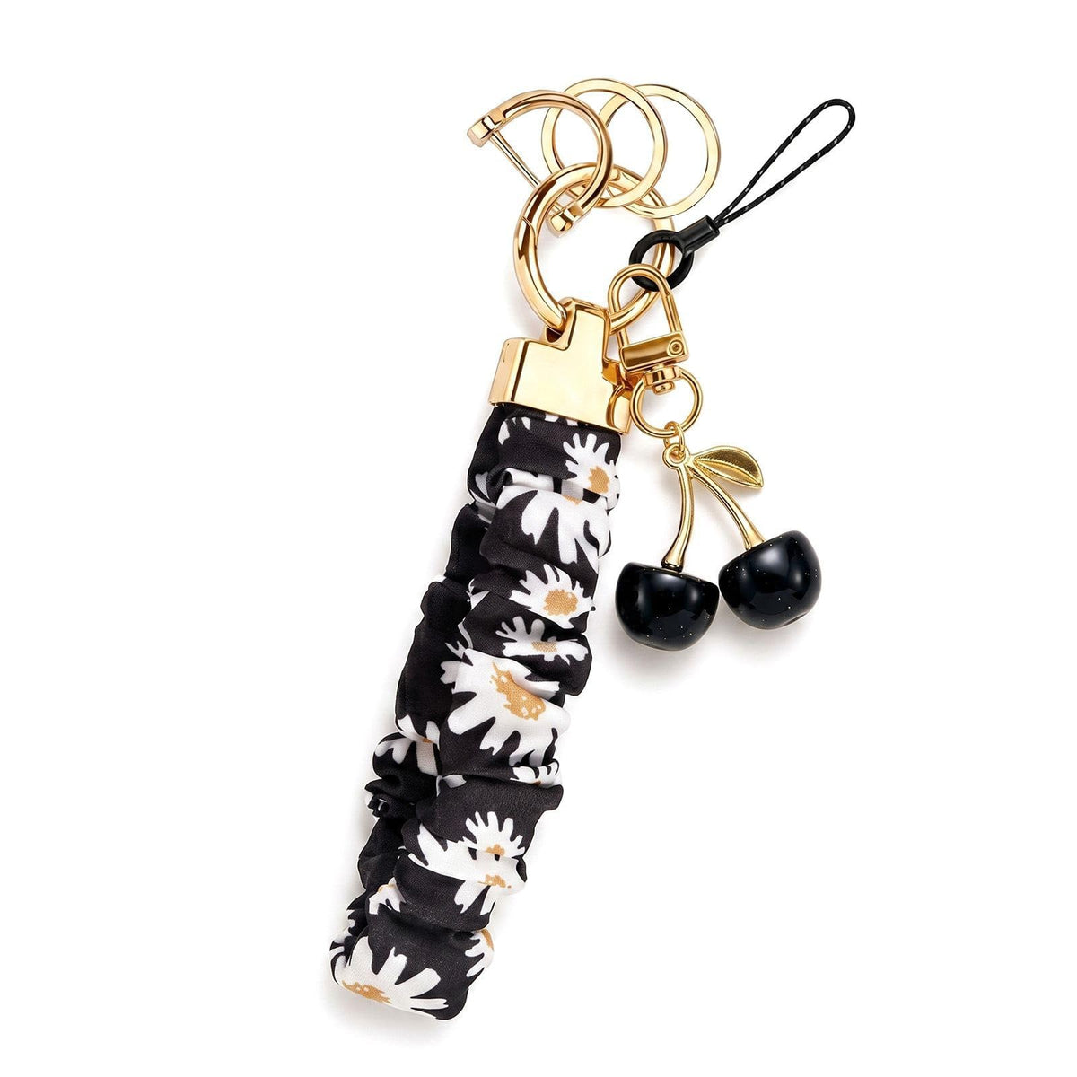 Angyape Stretchy Wristlet Keychain Cute Cherry Key Chain for Car Keys Holder Scrunchie Bracelet Wrist Lanyard for Women