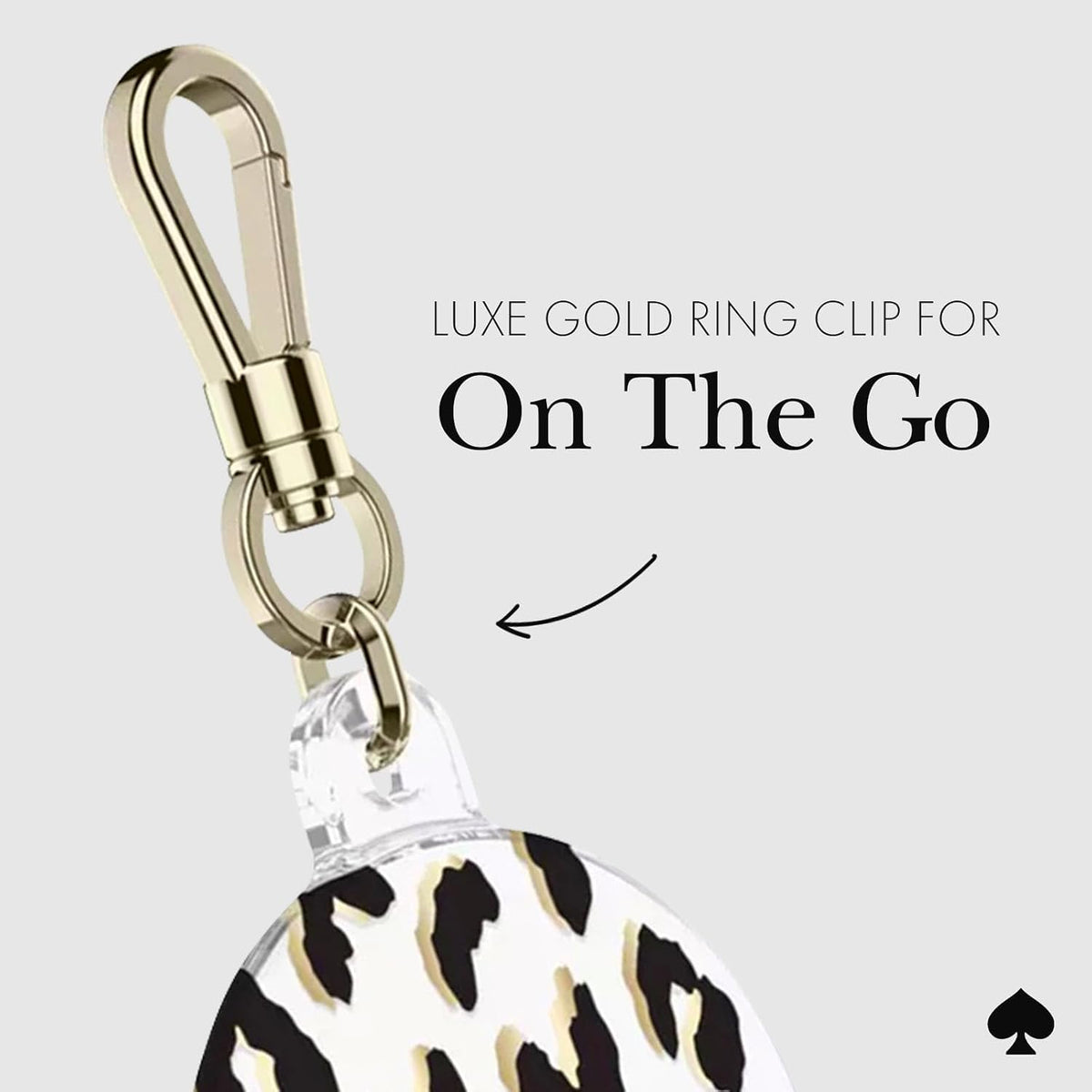 kate spade new york AirTag Holder with Gold Ring Clip - City Leopard