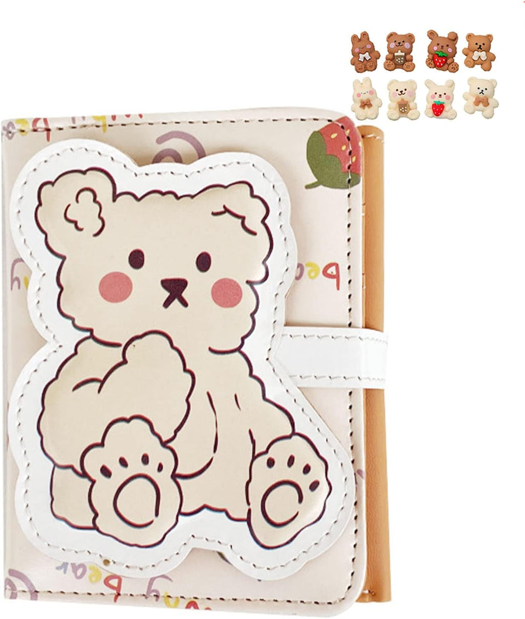 Kawaii Bear Wallet Cute Cartoon Card Holder Girls Coin Purse Anime Key Bag Card Case Front Pocket Wallet (Beige-1)