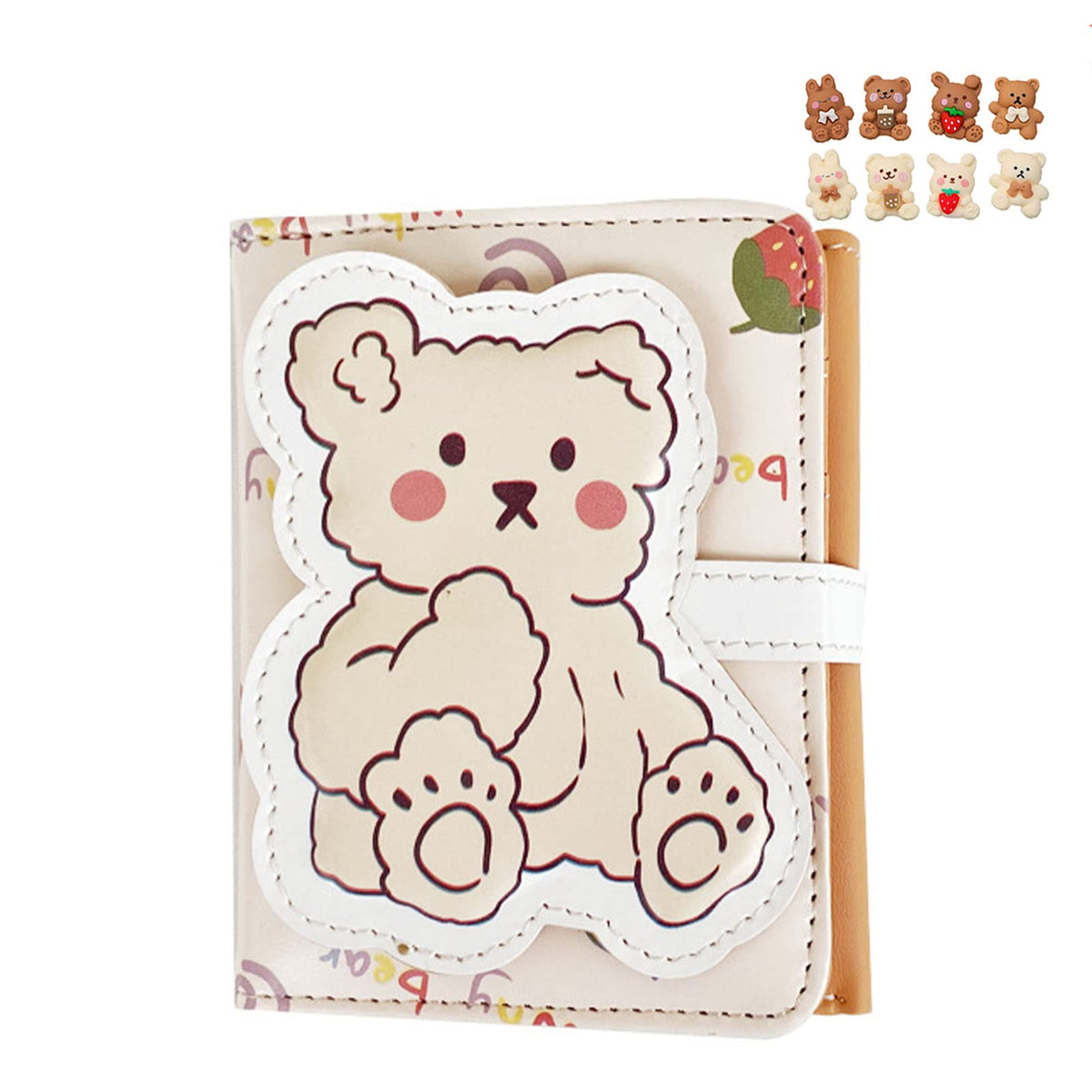 Kawaii Bear Wallet Cute Cartoon Card Holder Girls Coin Purse Anime Key Bag Card Case Front Pocket Wallet (Beige-1)
