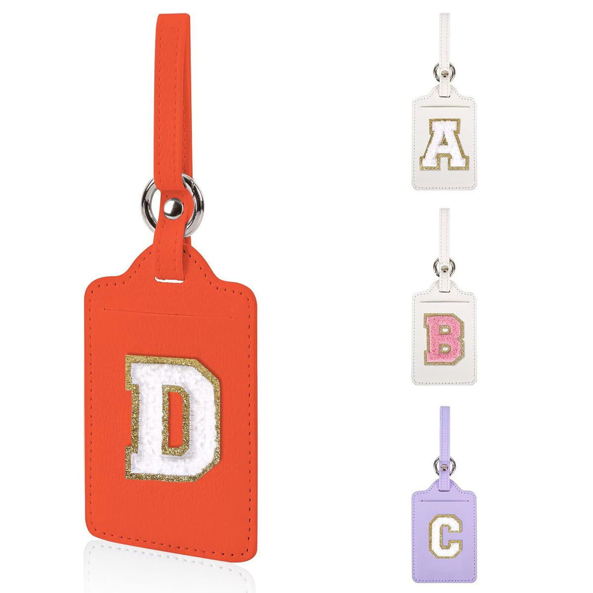 Personalized Initial Luggage Tags for Suitcases, Leather Chenille Letter Cute Luggage Tags with Privacy Name Card, Embroidered Travel Bag Backpack Tag Gifts for Women Kids Girls Teens(Pink-M)