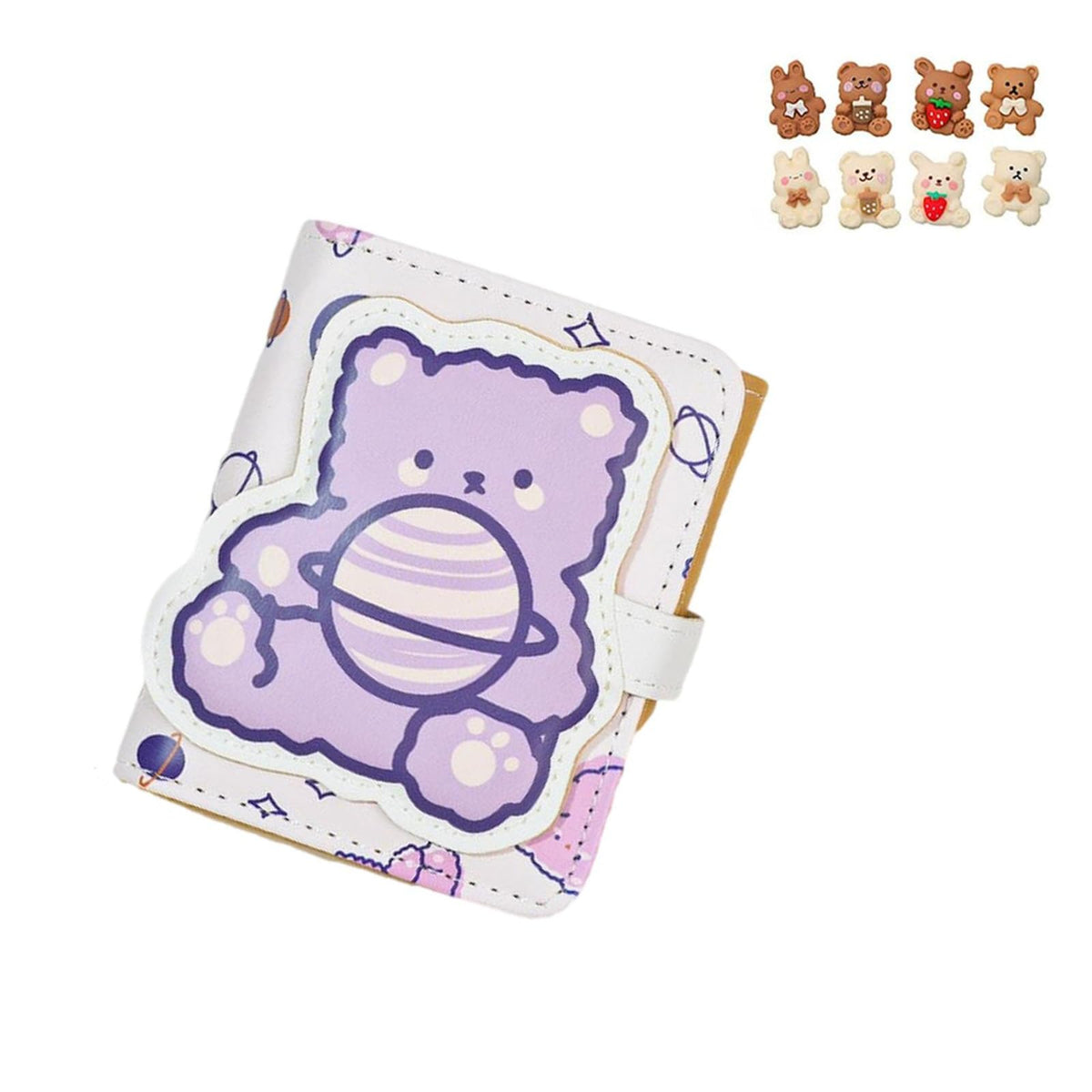 Kawaii Bear Wallet Cute Cartoon Card Holder Girls Coin Purse Anime Key Bag Card Case Front Pocket Wallet (Beige-1)
