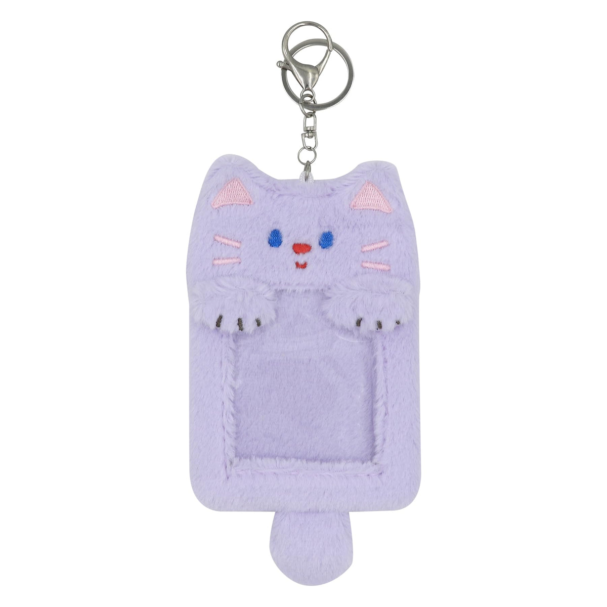 Fuzzy Plush Kpop Photocard Holder with Keychain, Cute Animal Wings Photo Sleeve Bank ID Credit Card Holder