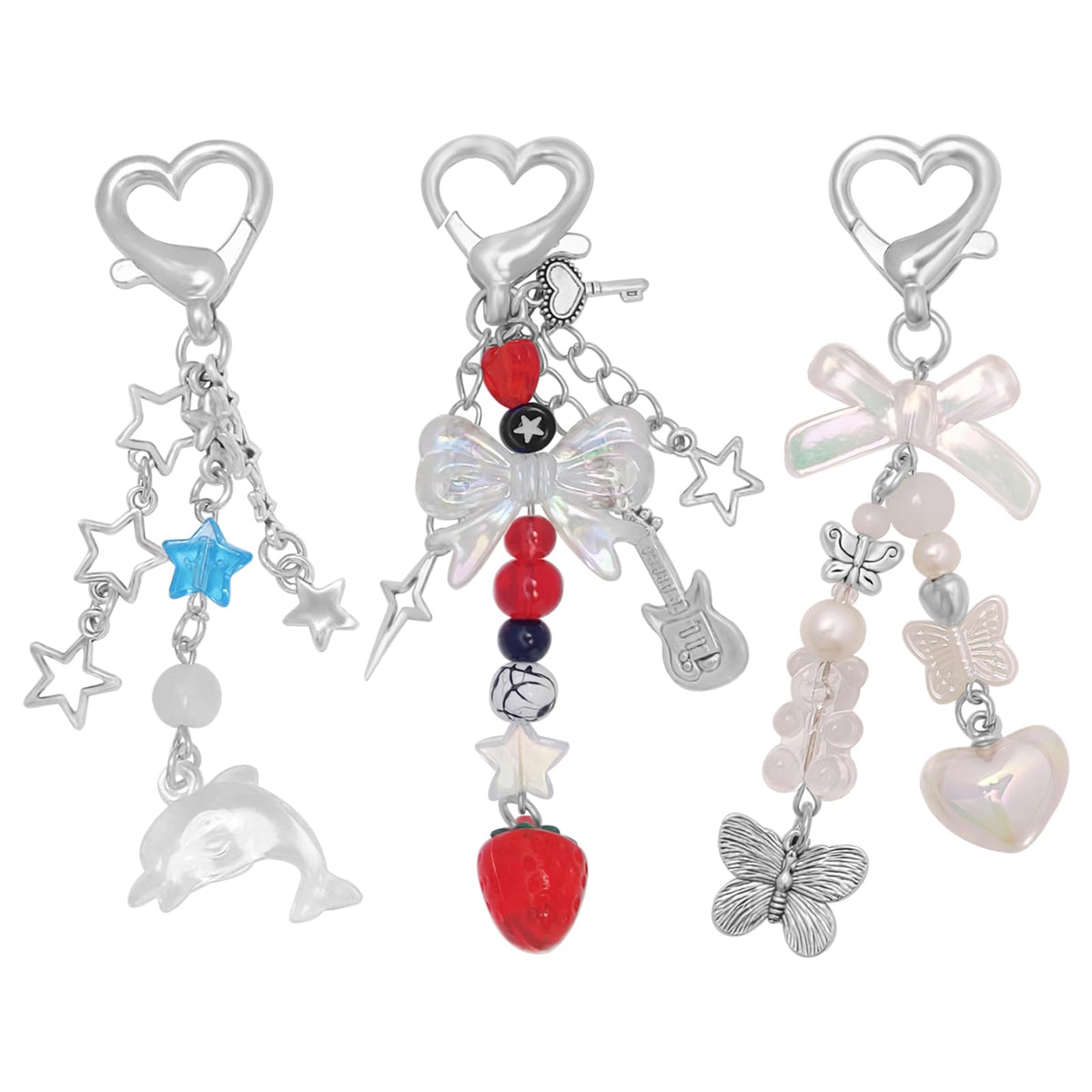 AGEN KGEN Aesthetic Y2K keychains Cute Butterfly Star Strawberry Bear Guitar Keychains Charms for Women Bag Purse Gifts