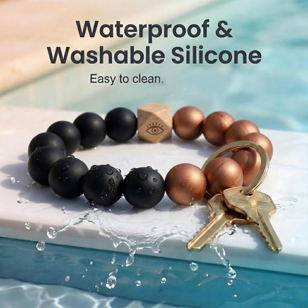BIHRTC Silicone Key Ring Bracelets Wristlet Keychain Wallet with Net Chapstick Holder for Women