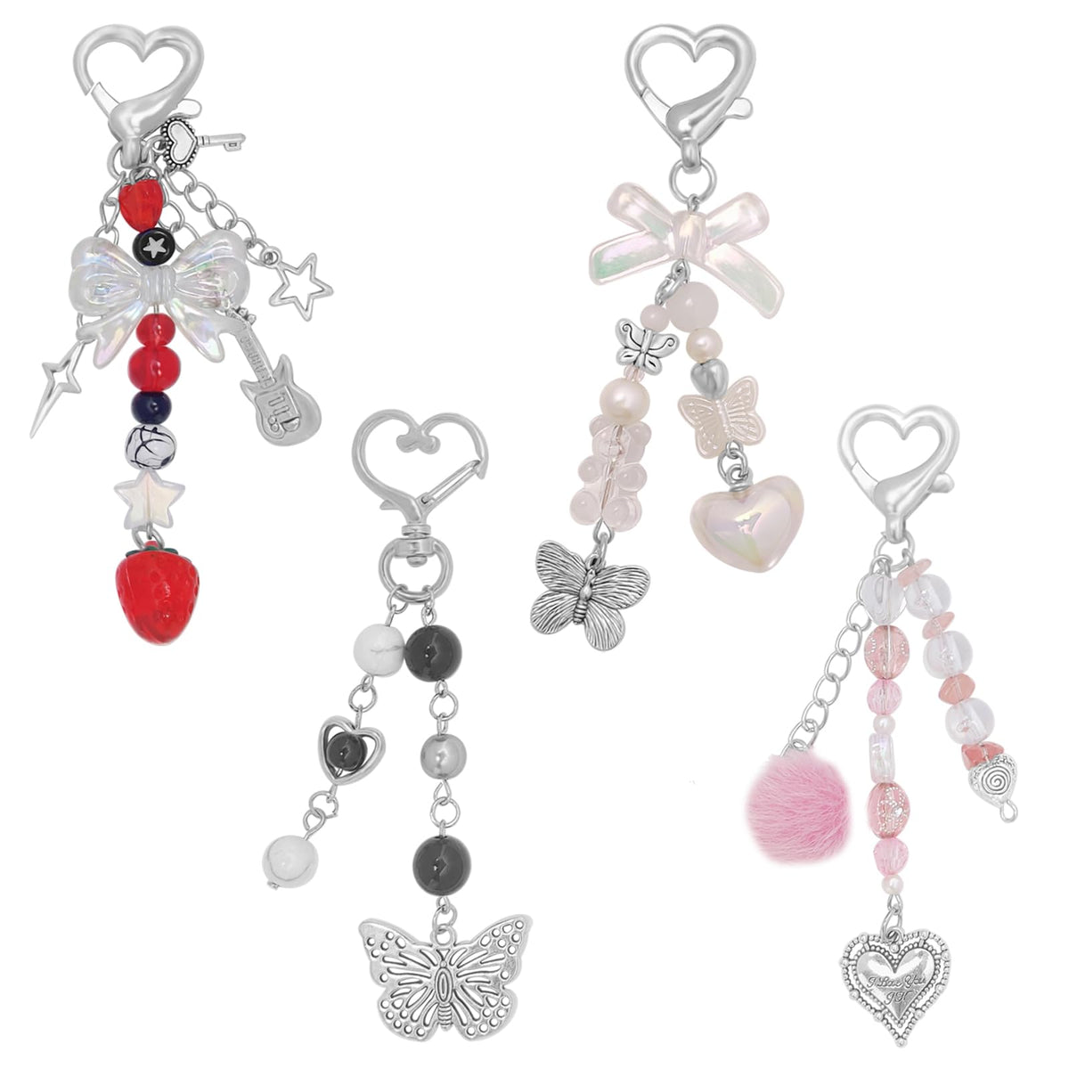 AGEN KGEN Aesthetic Y2K keychains Cute Butterfly Star Strawberry Bear Guitar Keychains Charms for Women Bag Purse Gifts