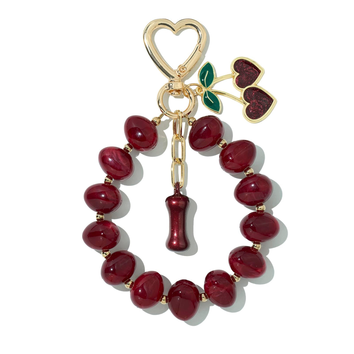 DualCozy Pink/Black Cherry Beaded Bubble Initial Bag Charm Cherry Keychain