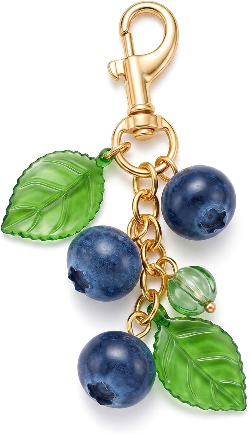 Angyape Blueberry Keychain Fruit Bag Charms for Handbags Tote Bags Purse Charms Cute Fruit Accessories Gift for Women