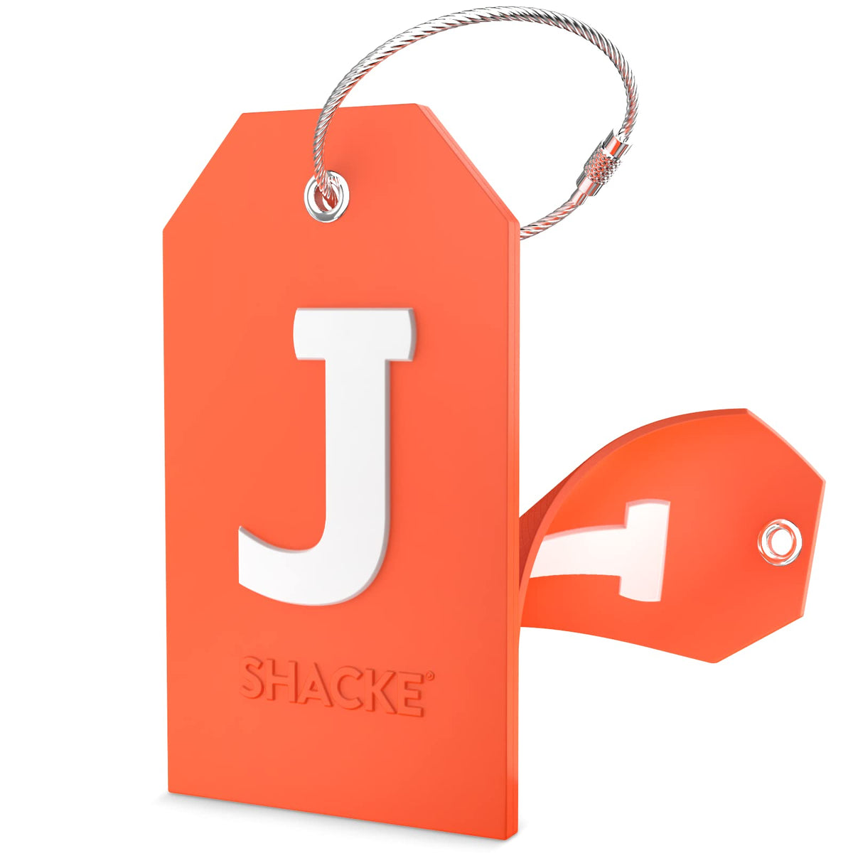Shacke Initial Luggage Tag with Privacy Cover & Steel Loop (Orange, B)