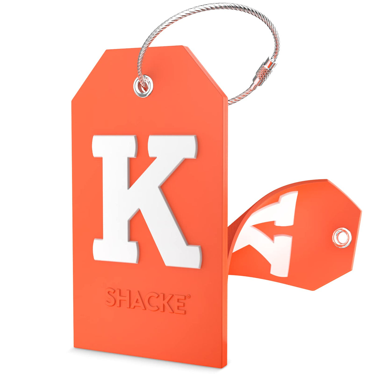 Shacke Initial Luggage Tag with Privacy Cover & Steel Loop (Orange, B)