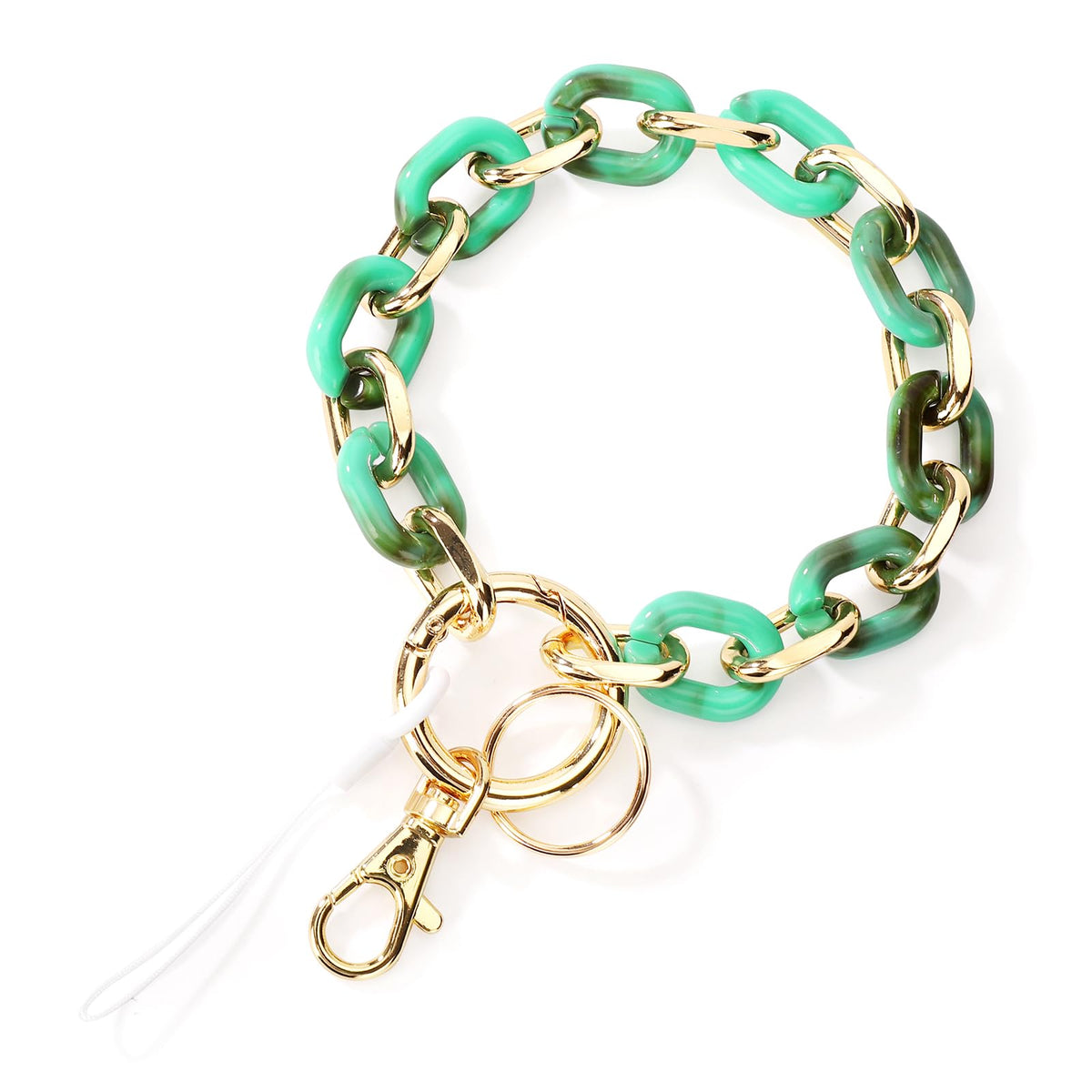 Junyuerly Stylish Wrist Lanyard Keychain Wristlet Key Chains Resin and Hardware Chains Link Gold Key Ring Bracelet for Women