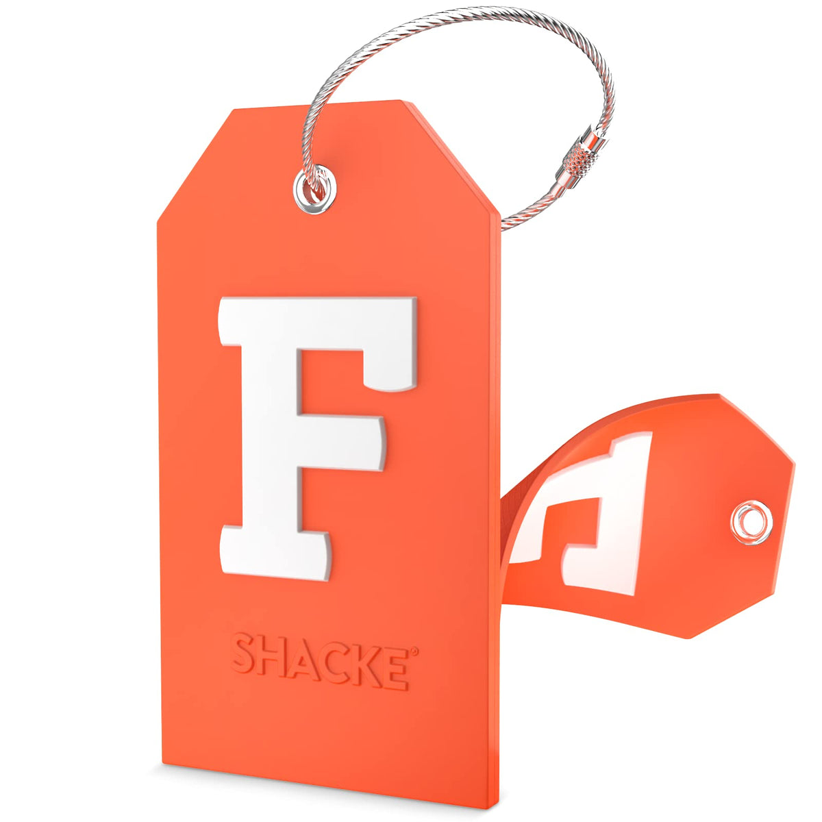 Shacke Initial Luggage Tag with Privacy Cover & Steel Loop (Orange, B)