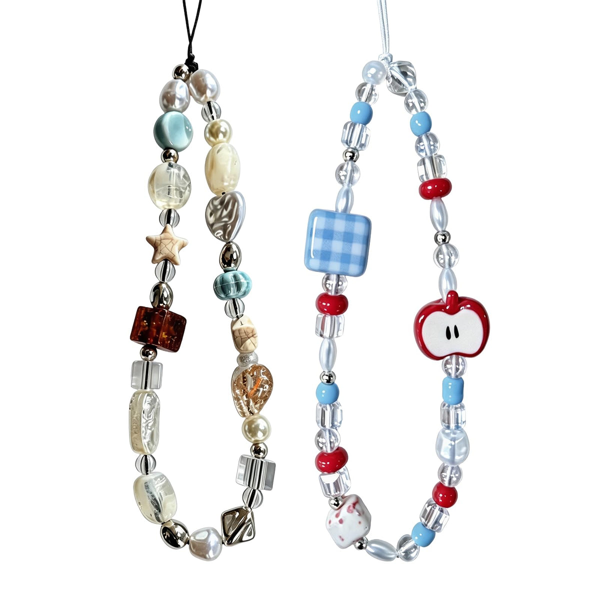 2 Pcs Phone Charm Strap Universal Hand Phone Wrist Strap Camera Lanyard Pearl Beaded Cute Chain String Accessories Universal for iPhone 16 Pro Max Samsung Women Girls Phones Bag Keychain Beach Style