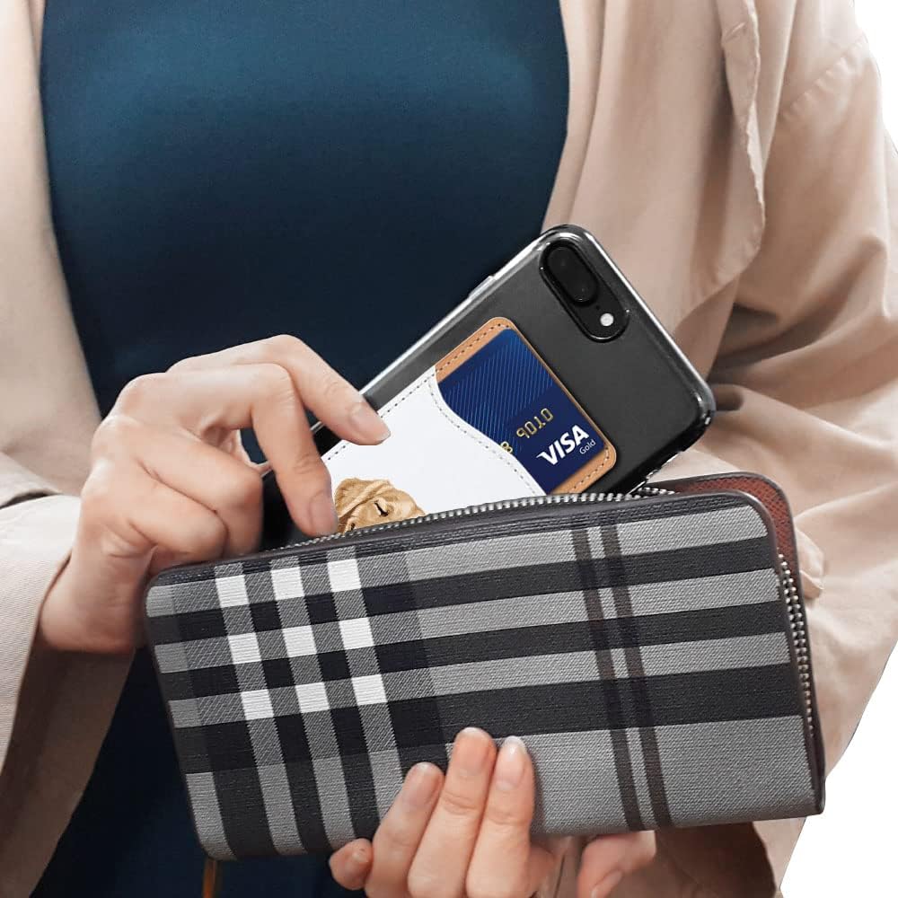 FINCIBO PU Leather Self-Adhesive Universal Credit Card Holder Wallet for All Smart Mobile Cell Phones - Winking Golden Retriever