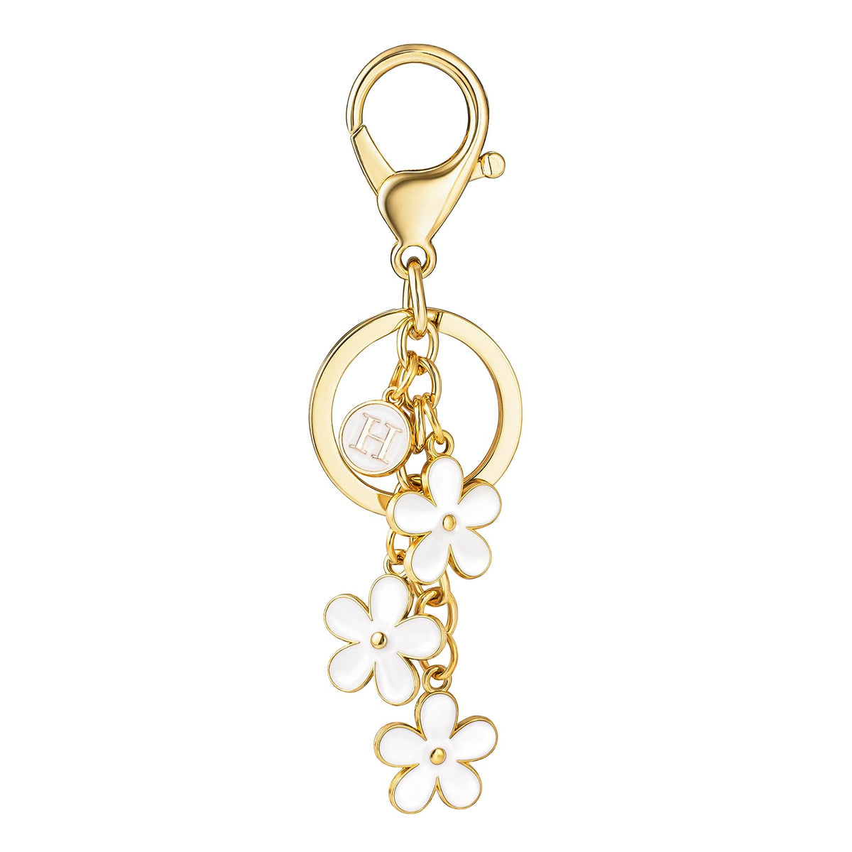 SELOVO Initial Keychain White/Pink/Black Cute Keychain Girl Purse Charms for Handbag Cute Letter Flower Keyring for Backpack