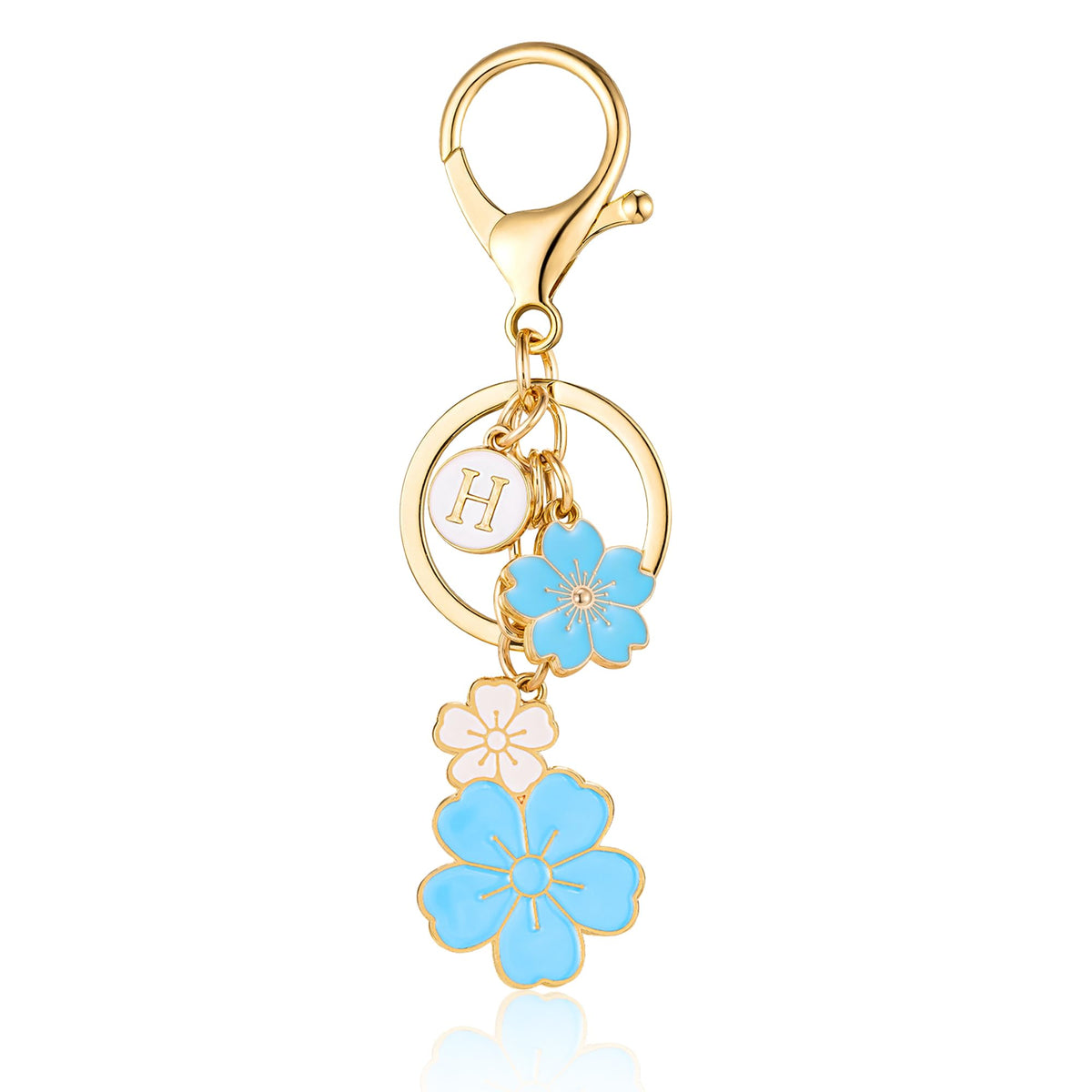 SELOVO Initial Keychain Flower Charms for Key Cute Pink Letter Keyring for Backpack