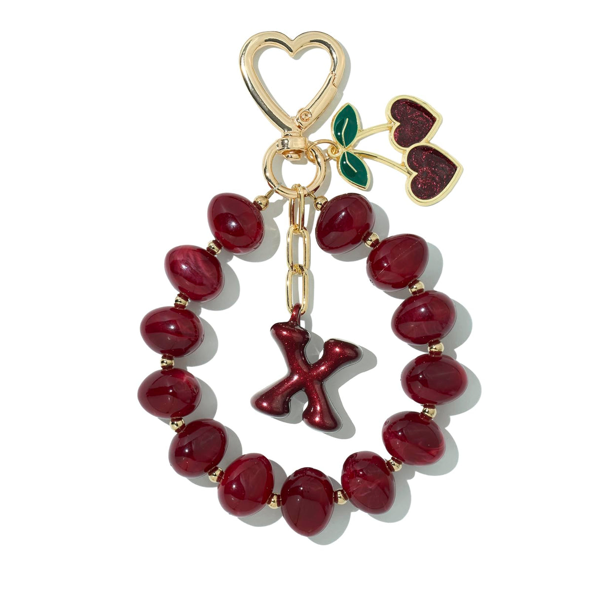 DualCozy Pink/Black Cherry Beaded Bubble Initial Bag Charm Cherry Keychain