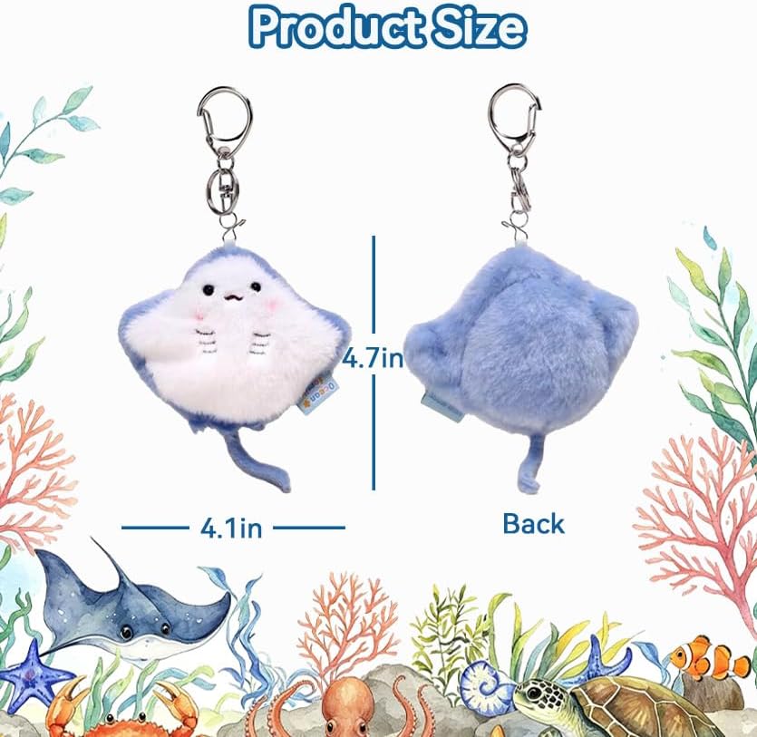 Cute Ocean Animal Plush Keychain-Stuffed Animal Bag Charm for Backpack Purse,Ocean Themed Gift for Teens Women