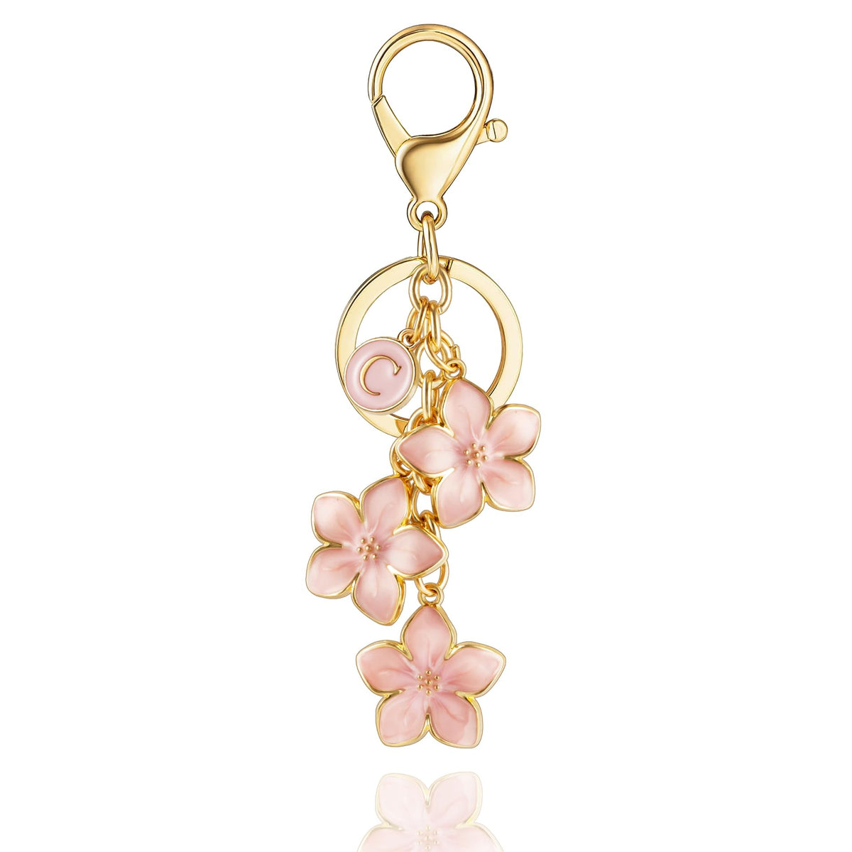 XGALBLA White/Pink/Black Big Cute Flower Initial Letter Keychain for Women, Flower Bag Charms Enameled Keychain Handbag Purse