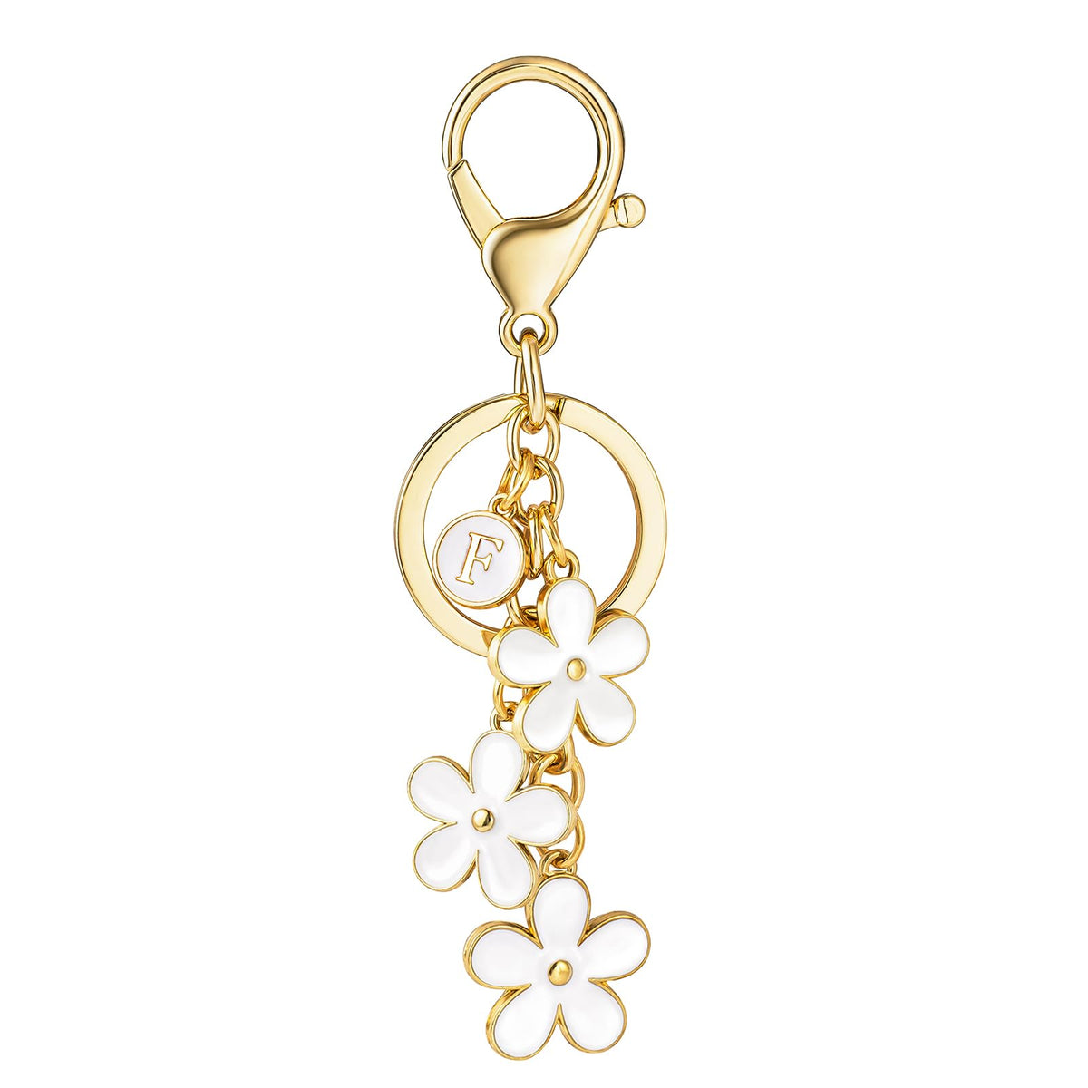 SELOVO Initial Keychain White/Pink/Black Cute Keychain Girl Purse Charms for Handbag Cute Letter Flower Keyring for Backpack